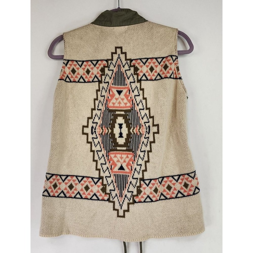 Blue Pepper Vest Womens Medium Green Cinched Southwestern Aztec Cargo Sweater